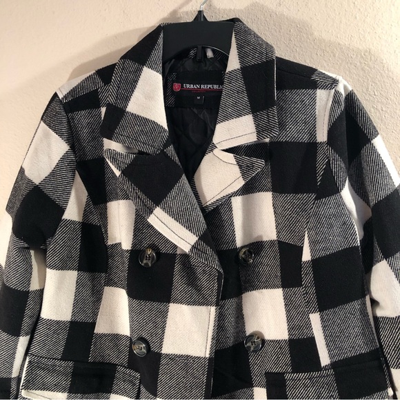 Womens Urban Republic Collection Plaid Pea Coat - Picture 2 of 16